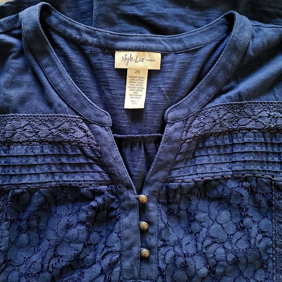 Style & Co Navy Blue Lace Women's Top Plus Sz 2X - Picture 3 of 3